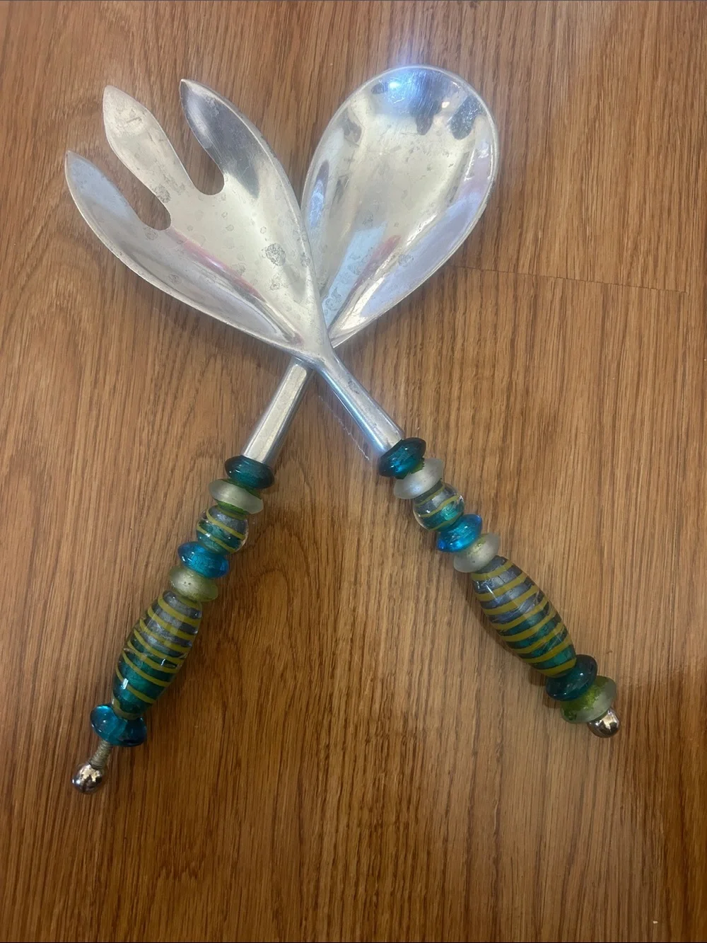 Decorative Blue & Green Beaded Salad Serving Set
